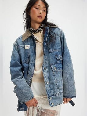 NWT WE THE FREE ($415) Sweet Talk Denim Barn Coat in Century Wash